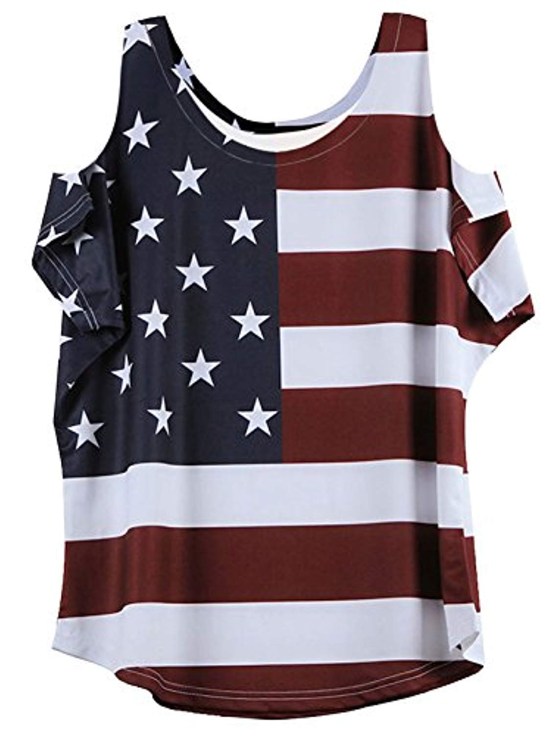 OMONSIM Women's Vogue Shoulder Off Wide Hem Design Top Shirt American Flag T Shirt - Ranger Rags
