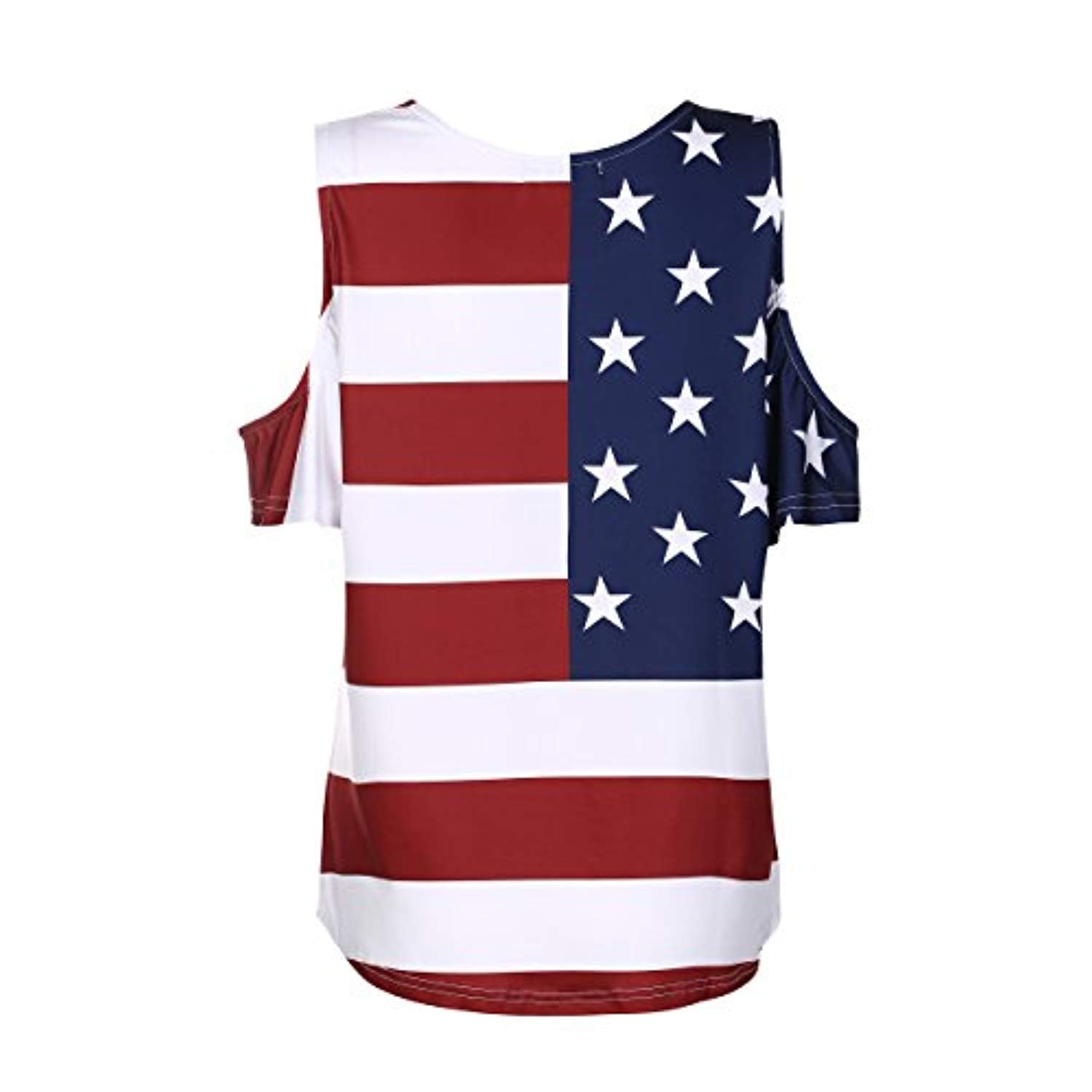 OMONSIM Women's Vogue Shoulder Off Wide Hem Design Top Shirt American Flag T Shirt - Ranger Rags