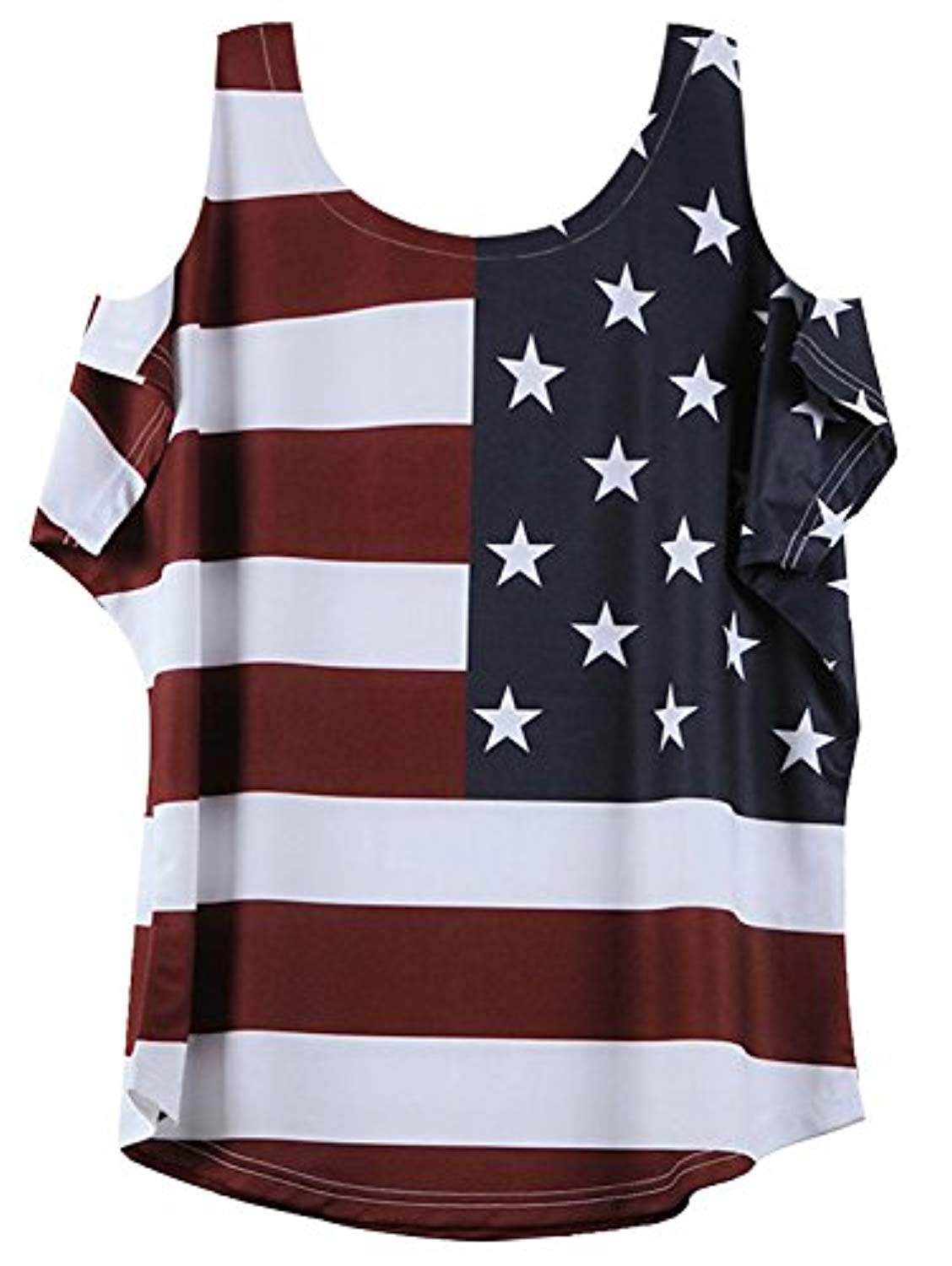 OMONSIM Women's Vogue Shoulder Off Wide Hem Design Top Shirt American Flag T Shirt - Ranger Rags