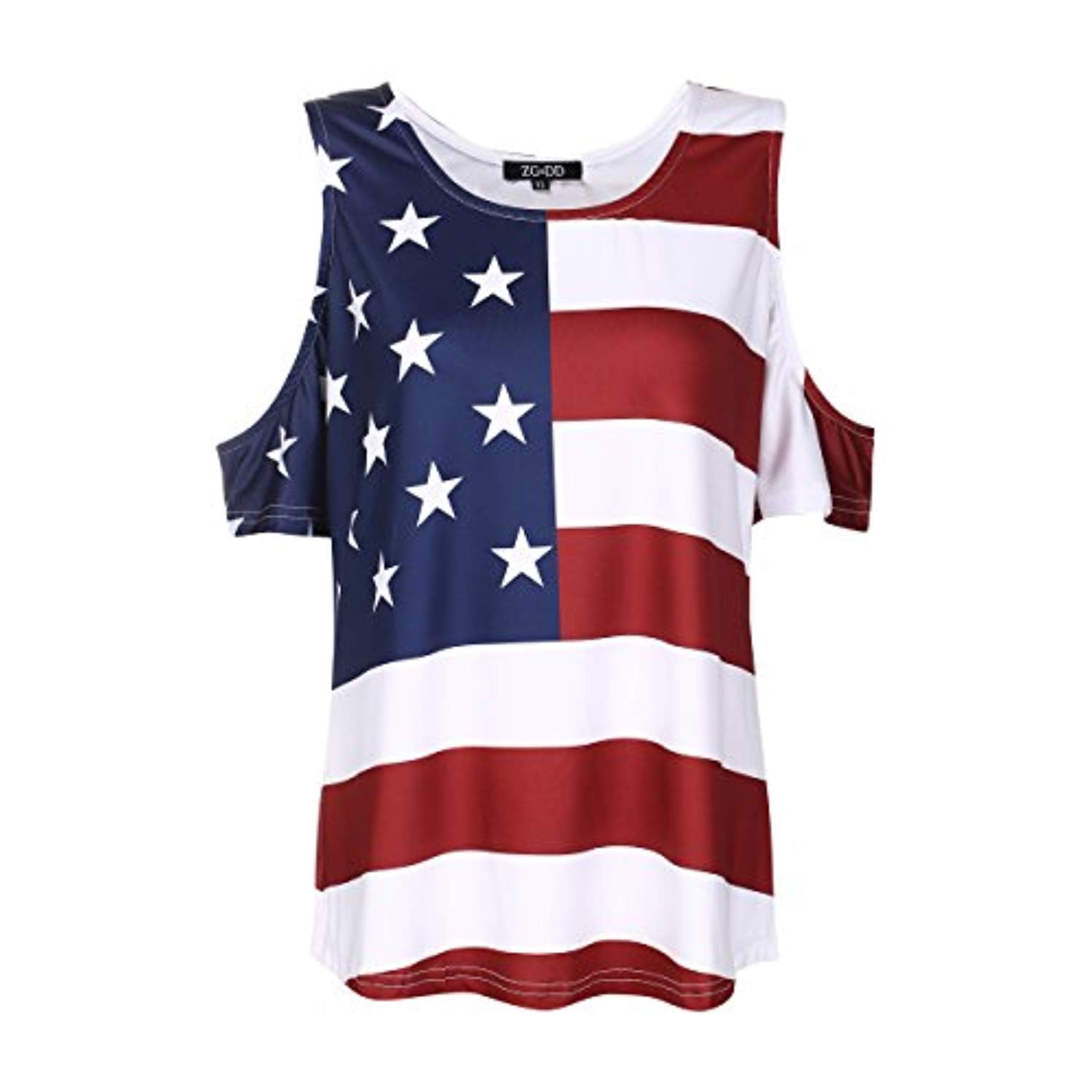 OMONSIM Women's Vogue Shoulder Off Wide Hem Design Top Shirt American Flag T Shirt - Ranger Rags