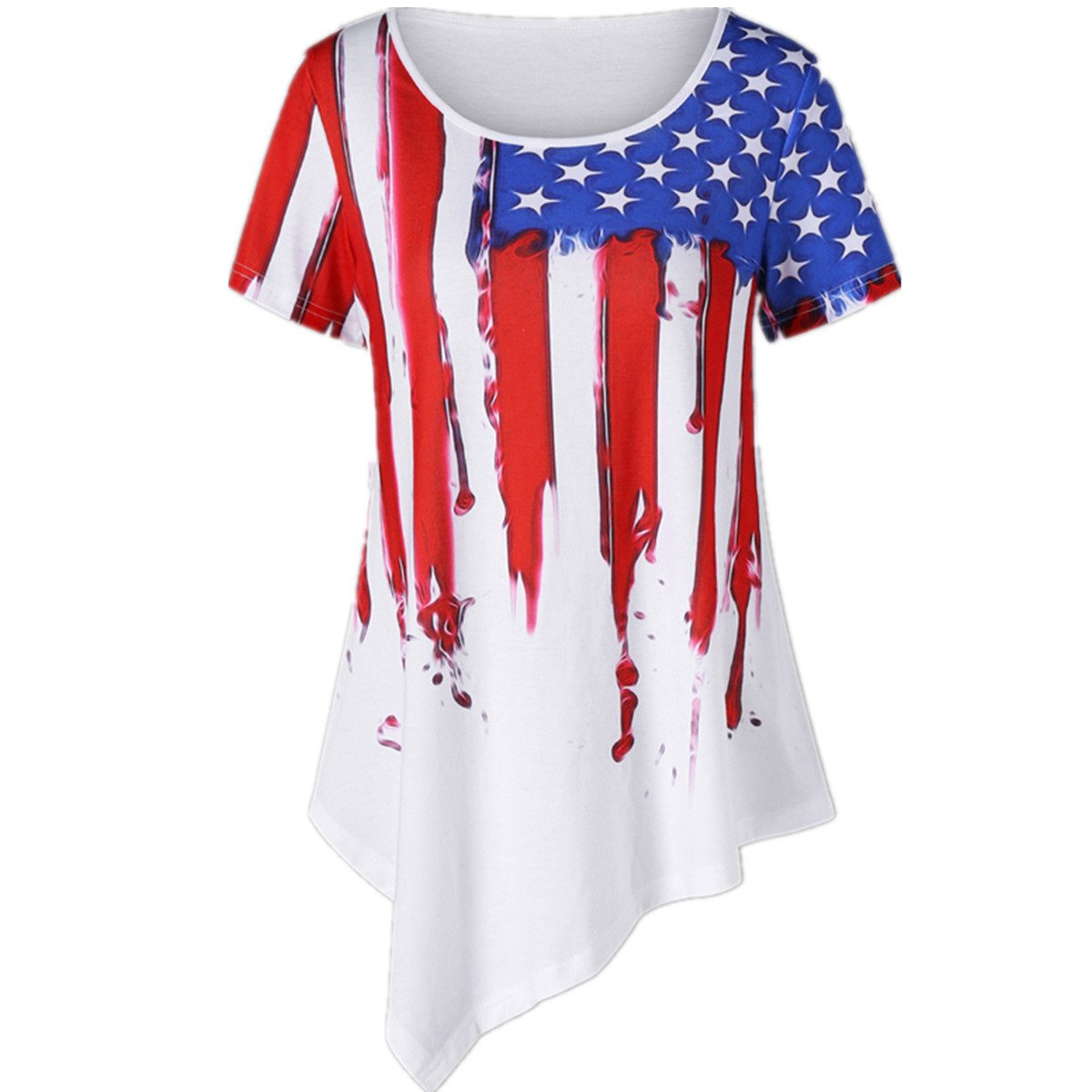 OMONSIM Women's Vogue Shoulder Off Wide Hem Design Top Shirt American Flag T Shirt - Ranger Rags