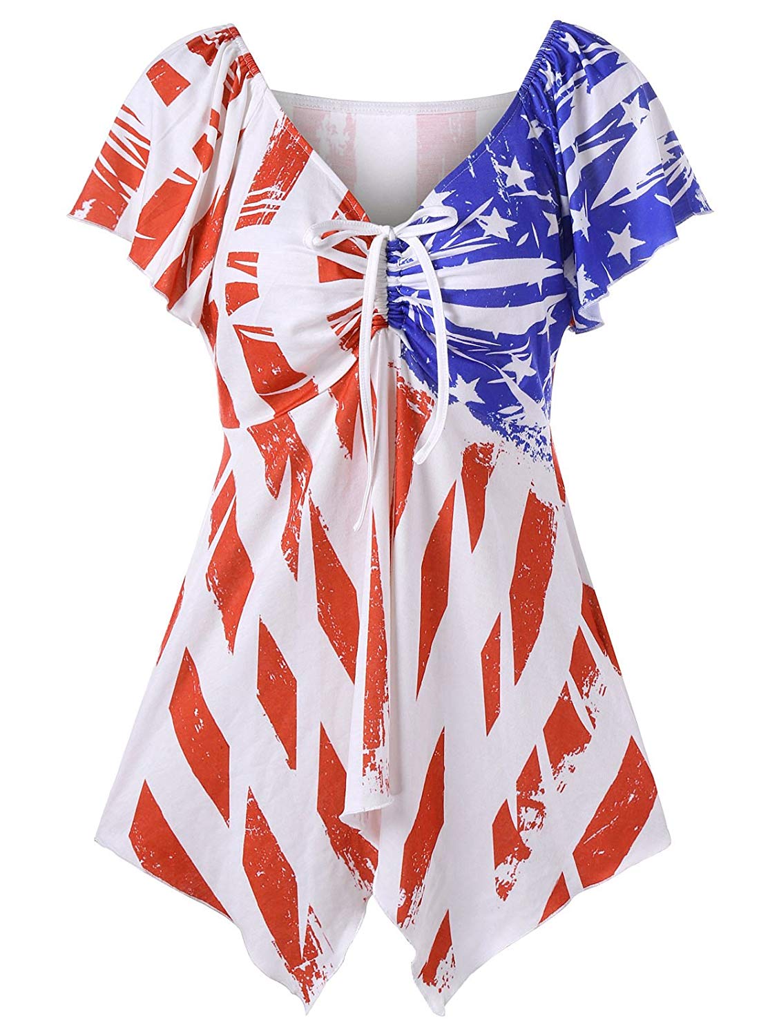 OMONSIM Women's Vogue Shoulder Off Wide Hem Design Top Shirt American Flag T Shirt - Ranger Rags