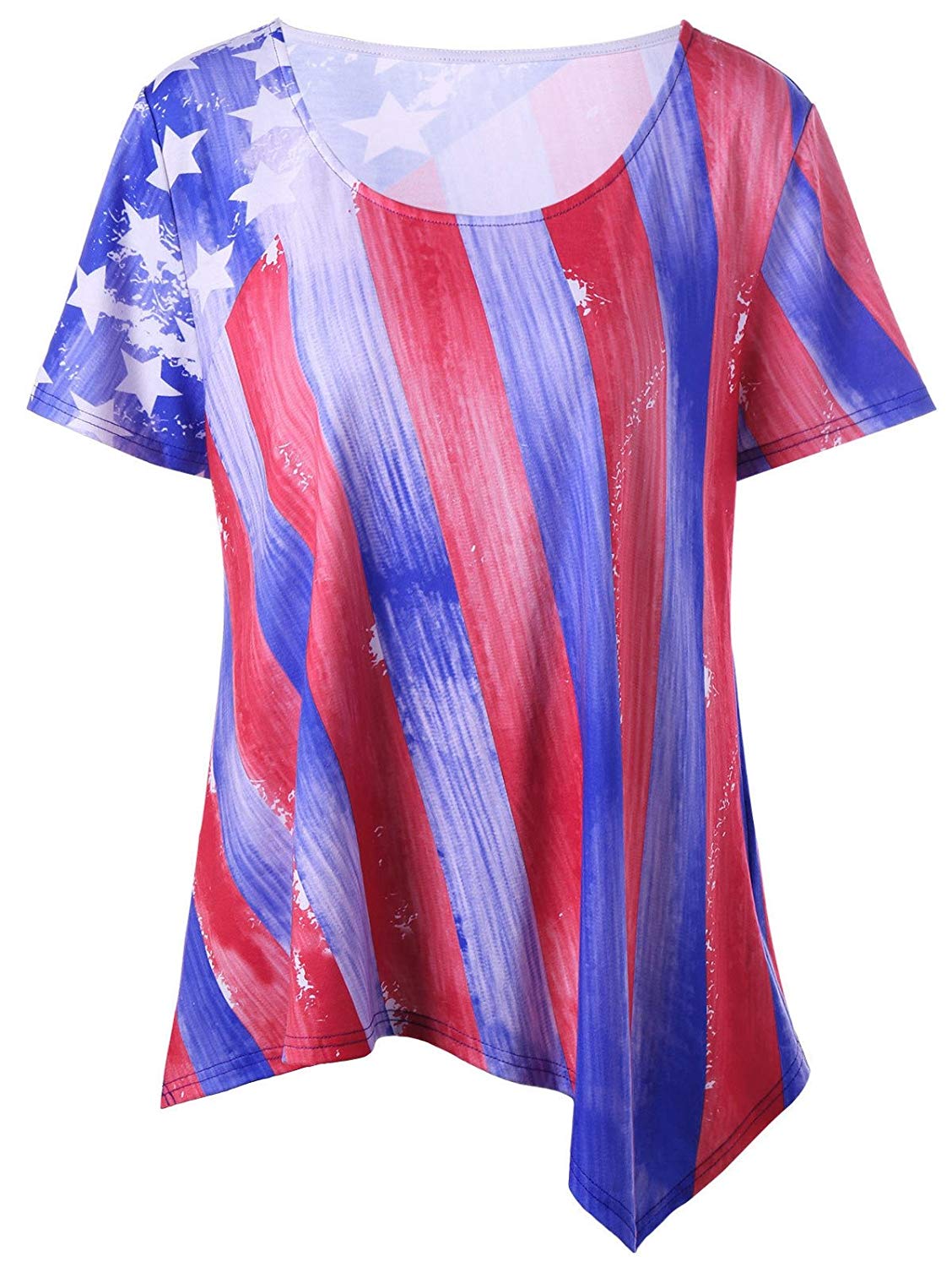 OMONSIM Women's Vogue Shoulder Off Wide Hem Design Top Shirt American Flag T Shirt - Ranger Rags
