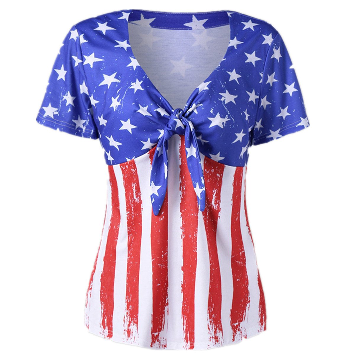 OMONSIM Women's Vogue Shoulder Off Wide Hem Design Top Shirt American Flag T Shirt - Ranger Rags