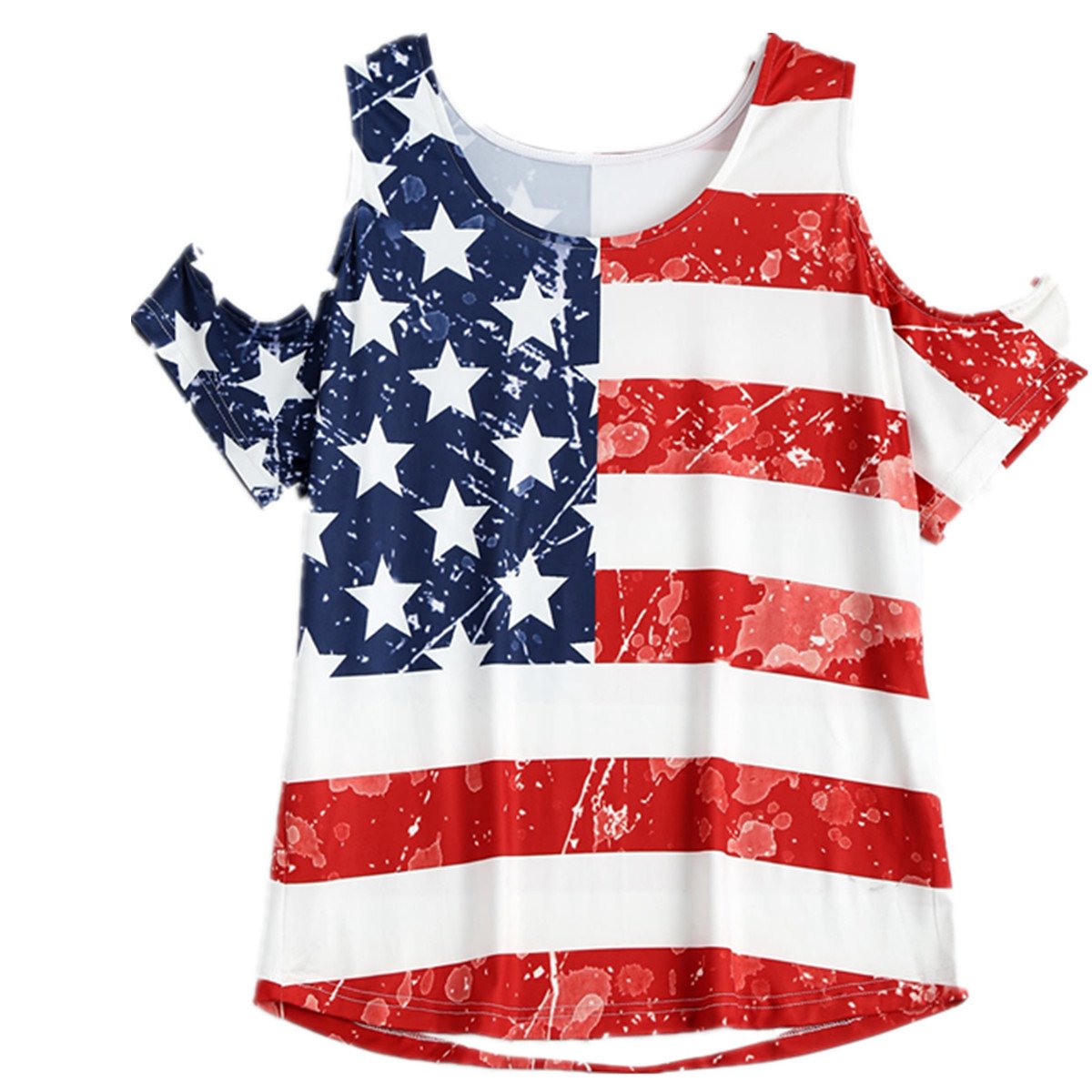 OMONSIM Women's Vogue Shoulder Off Wide Hem Design Top Shirt American Flag T Shirt - Ranger Rags